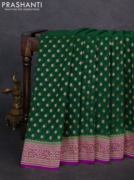 Banarasi georgette saree green and violet with allover thread & zari woven buttas and woven border