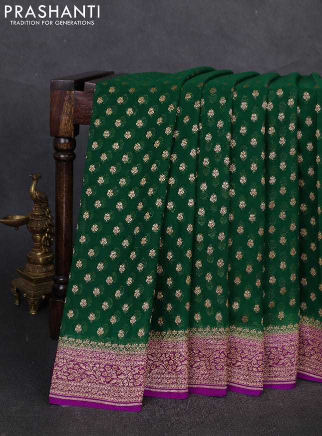 Banarasi georgette saree green and violet with allover thread & zari woven buttas and woven border