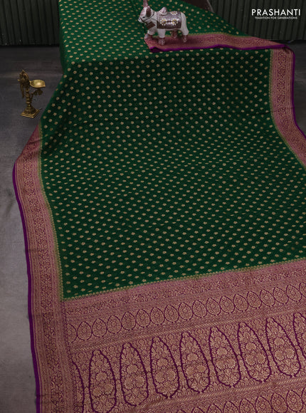 Banarasi georgette saree green and violet with allover thread & zari woven buttas and woven border