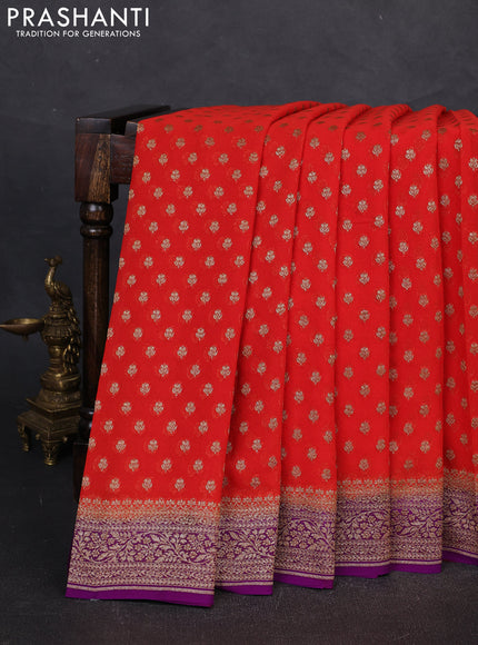 Banarasi georgette saree red and purple with allover thread & zari woven buttas and woven border