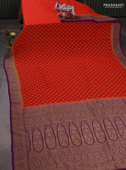 Banarasi georgette saree red and purple with allover thread & zari woven buttas and woven border