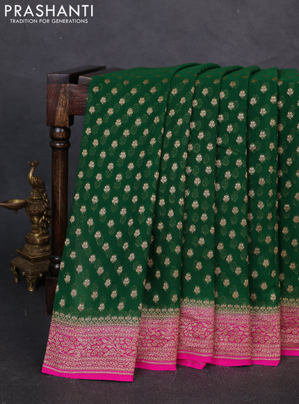 Banarasi georgette saree green and pink with allover thread & zari woven buttas and woven border