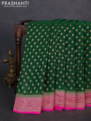 Banarasi georgette saree green and pink with allover thread & zari woven buttas and woven border