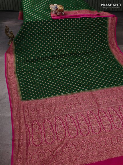 Banarasi georgette saree green and pink with allover thread & zari woven buttas and woven border