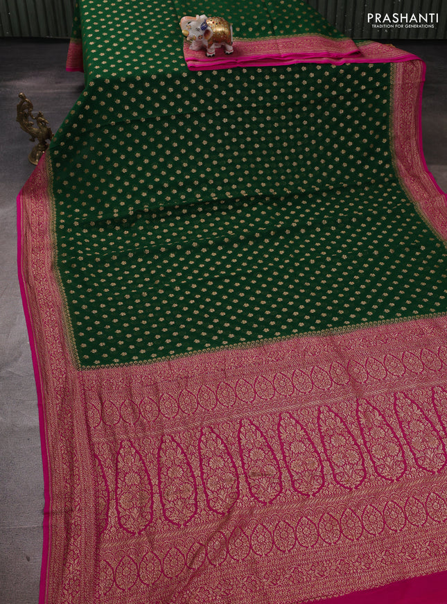 Banarasi georgette saree green and pink with allover thread & zari woven buttas and woven border