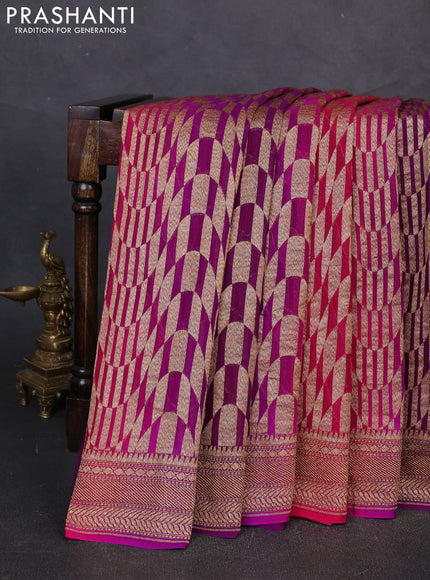 Banarasi georgette saree pink and violet with allover thread & zari geomatric weaves and woven border