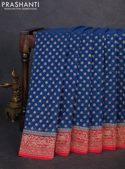 Banarasi georgette saree peacock blue and red with allover thread & zari woven buttas and woven border
