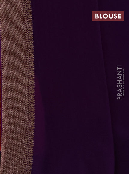 Banarasi georgette saree red and violet with allover thread & zari woven checks buttas and long woven border