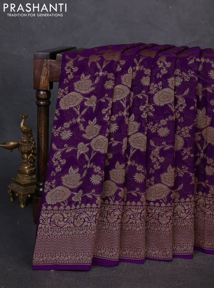 Banarasi georgette saree violet with allover thread & zari weaves and woven border
