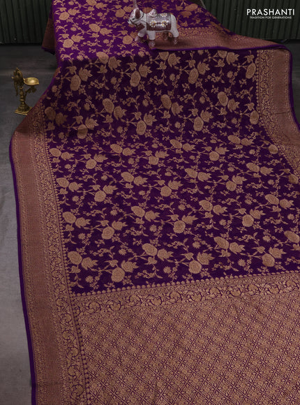 Banarasi georgette saree violet with allover thread & zari weaves and woven border