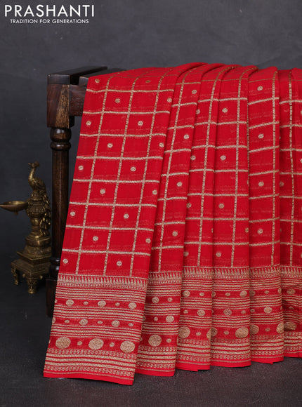 Banarasi georgette saree red with allover thread & zari woven checks buttas and woven border
