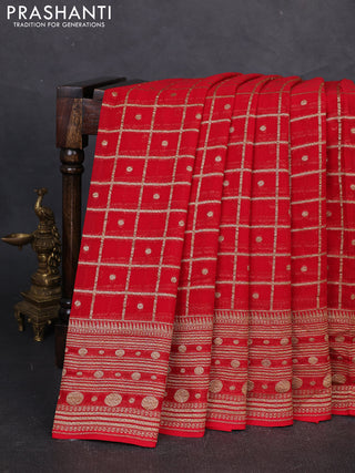 Banarasi georgette saree red with allover thread & zari woven checks buttas and woven border