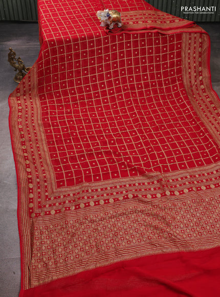 Banarasi georgette saree red with allover thread & zari woven checks buttas and woven border