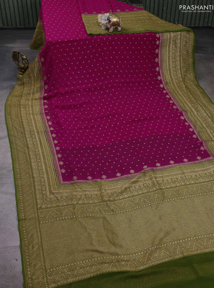 Banarasi georgette saree pink and mehendi green with allover thread & zari woven buttas and woven border