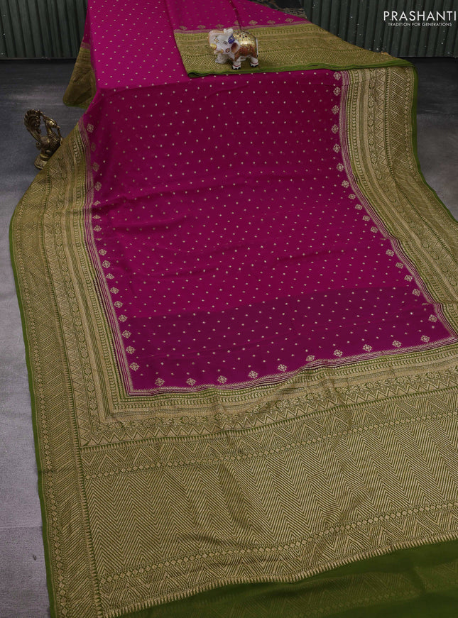 Banarasi georgette saree pink and mehendi green with allover thread & zari woven buttas and woven border