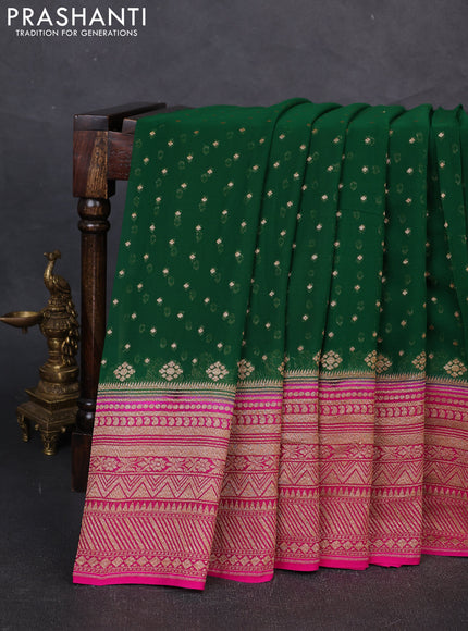 Banarasi georgette saree green and pink with allover thread & zari woven buttas and woven border