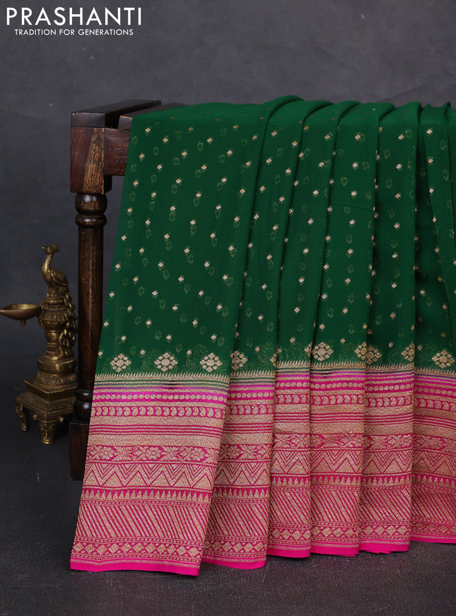 Banarasi georgette saree green and pink with allover thread & zari woven buttas and woven border
