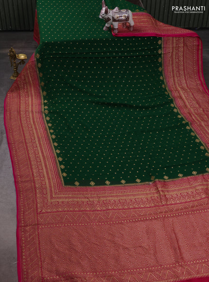 Banarasi georgette saree green and pink with allover thread & zari woven buttas and woven border