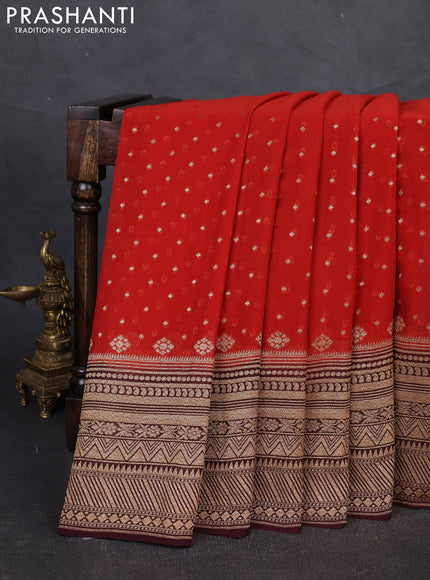 Banarasi georgette saree rust shade and coffee brown with allover thread & zari woven buttas and woven border