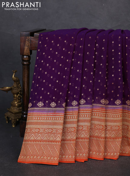 Banarasi georgette saree purple and rust shade with allover thread & zari woven buttas and woven border