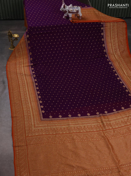Banarasi georgette saree purple and rust shade with allover thread & zari woven buttas and woven border