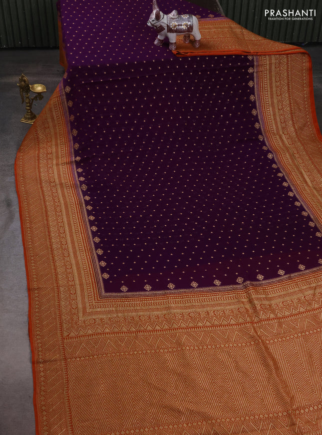 Banarasi georgette saree purple and rust shade with allover thread & zari woven buttas and woven border