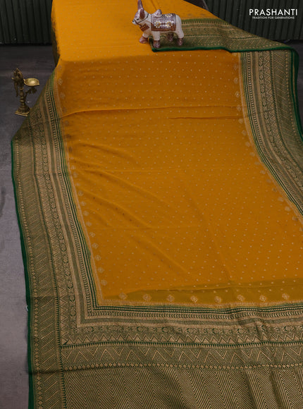 Banarasi georgette saree mustard yellow and green with allover thread & zari woven buttas and woven border