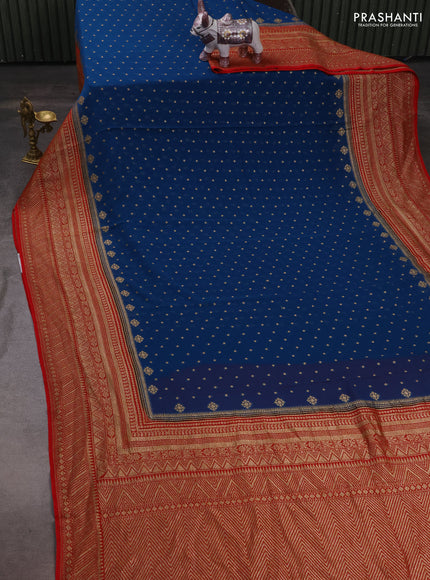 Banarasi georgette saree peacock blue and red with allover thread & zari woven buttas and woven border