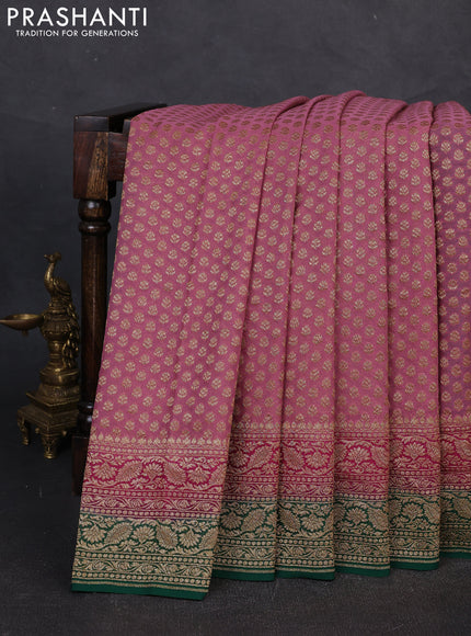 Banarasi georgette saree mauve pink and green with allover thread & zari woven buttas and woven border