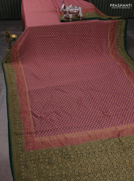 Banarasi georgette saree mauve pink and green with allover thread & zari woven buttas and woven border