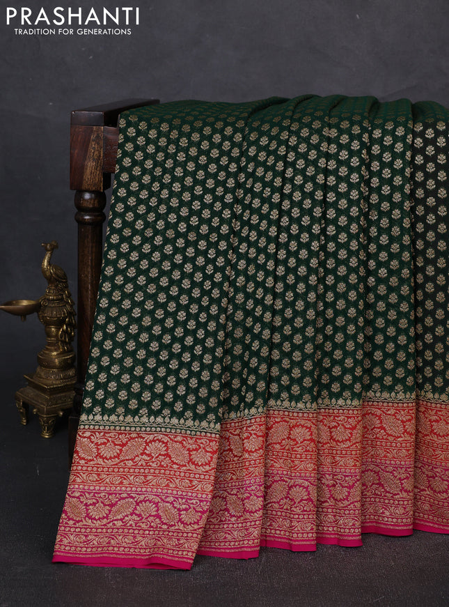 Banarasi georgette saree green and pink with allover thread & zari woven buttas and woven border