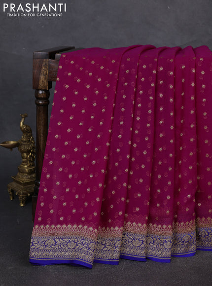 Banarasi georgette saree pink and royal blue with allover thread & zari woven buttas and woven border