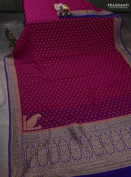 Banarasi georgette saree pink and royal blue with allover thread & zari woven buttas and woven border