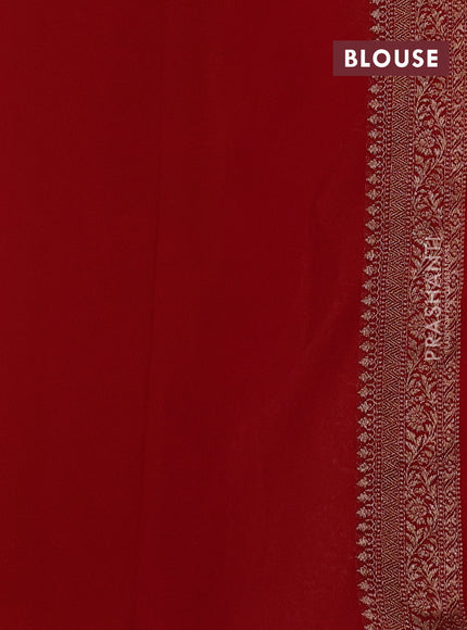 Banarasi georgette saree mustard yellow and red with allover thread & zari woven buttas and woven border