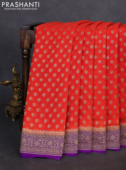 Banarasi georgette saree orange and violet with allover thread & zari woven buttas and woven border