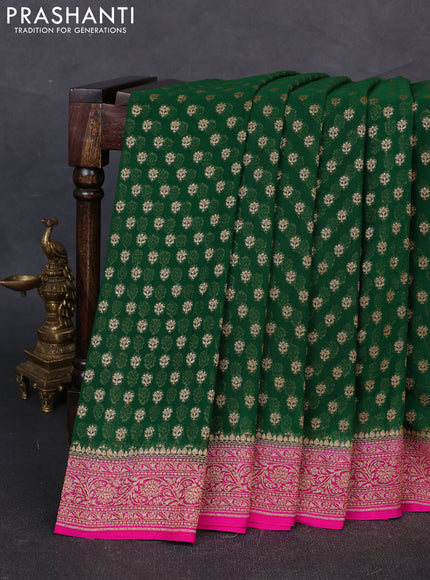 Banarasi georgette saree green and pink with allover thread & zari woven buttas and woven border