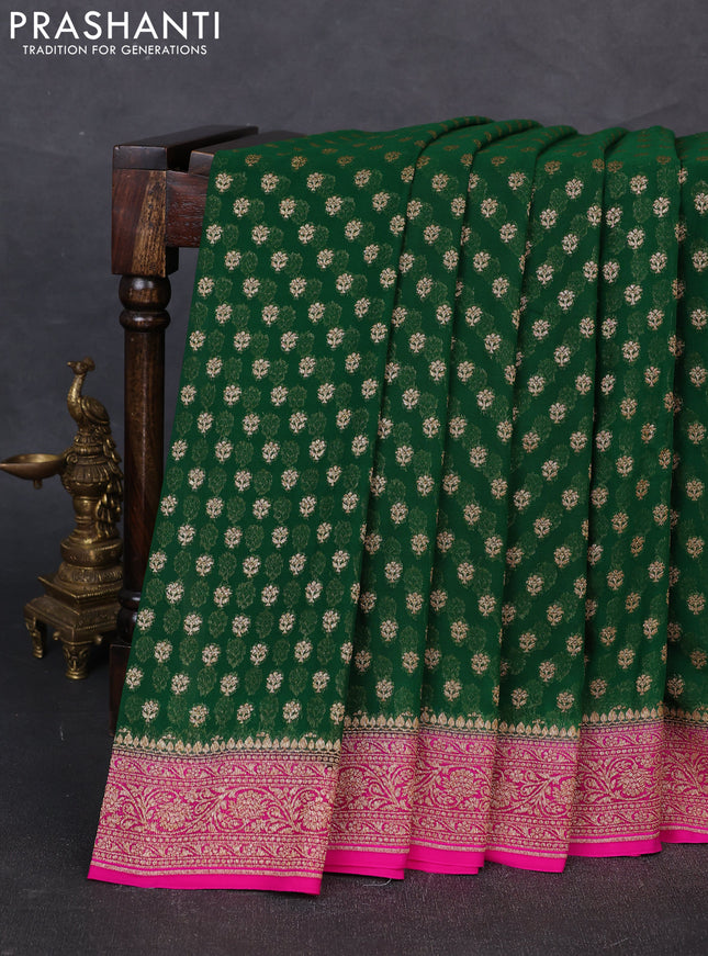 Banarasi georgette saree green and pink with allover thread & zari woven buttas and woven border
