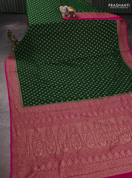 Banarasi georgette saree green and pink with allover thread & zari woven buttas and woven border