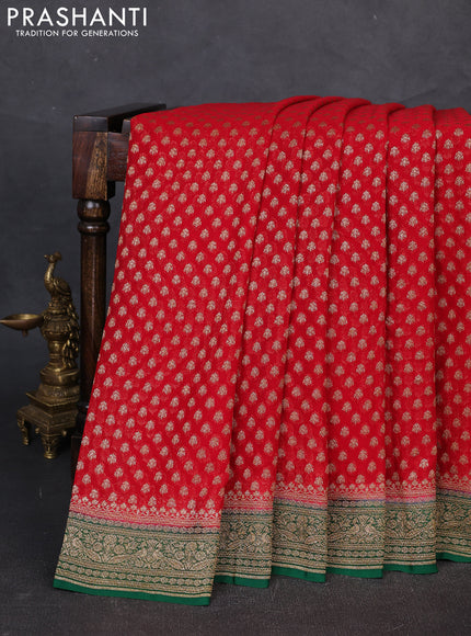 Banarasi georgette saree red and green with allover thread & zari woven buttas and woven border