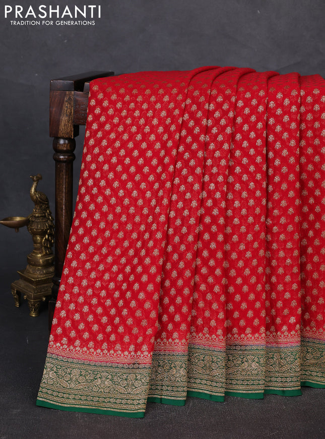 Banarasi georgette saree red and green with allover thread & zari woven buttas and woven border