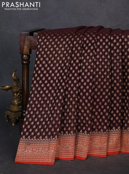 Banarasi georgette saree coffee brown and rust shade with allover thread & zari woven buttas and woven border