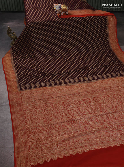 Banarasi georgette saree coffee brown and rust shade with allover thread & zari woven buttas and woven border