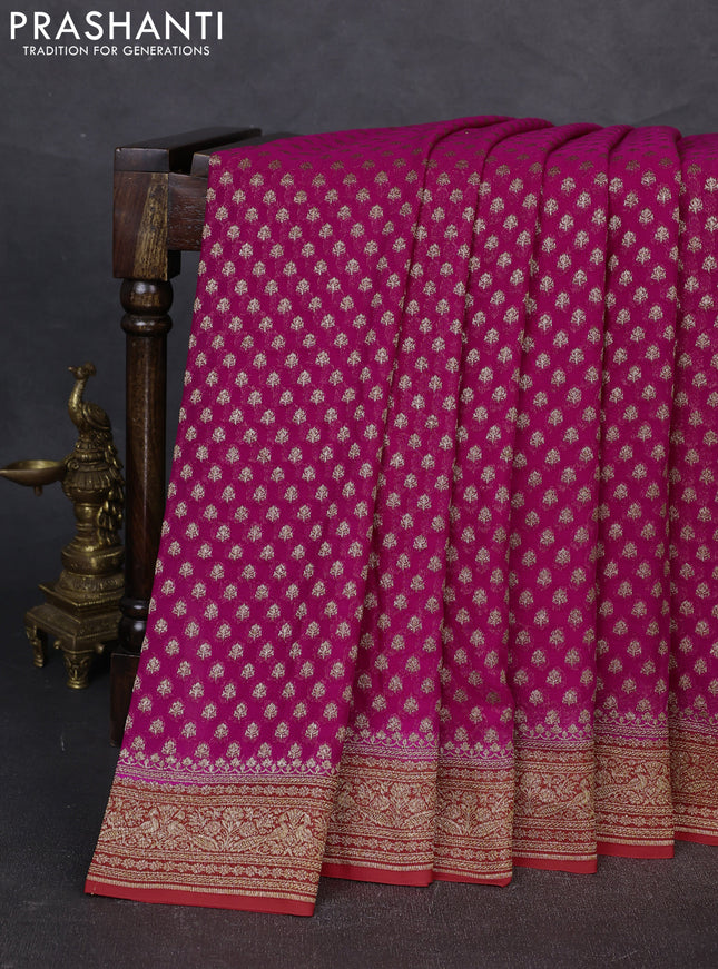Banarasi georgette saree pink and red with allover thread & zari woven buttas and woven border