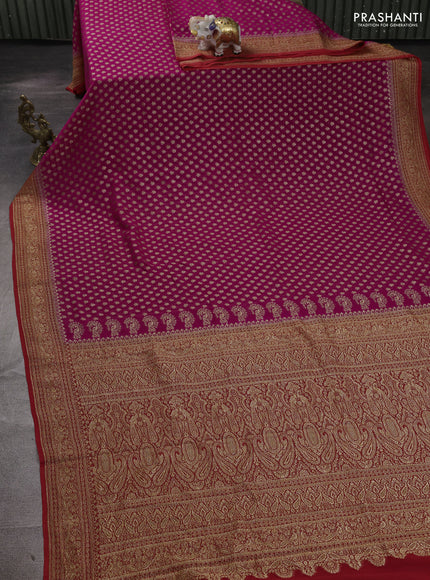 Banarasi georgette saree pink and red with allover thread & zari woven buttas and woven border