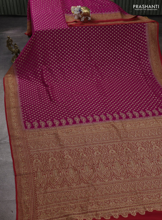 Banarasi georgette saree pink and red with allover thread & zari woven buttas and woven border