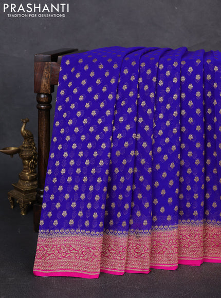 Banarasi georgette saree royal blue and pink with allover thread & zari woven buttas and woven border
