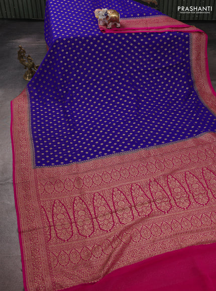 Banarasi georgette saree royal blue and pink with allover thread & zari woven buttas and woven border