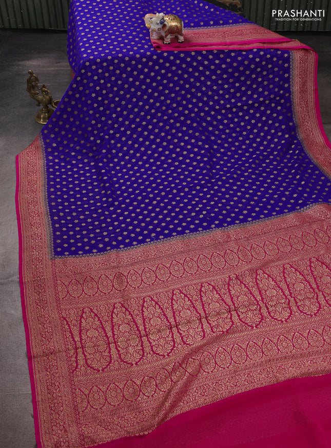 Banarasi georgette saree royal blue and pink with allover thread & zari woven buttas and woven border