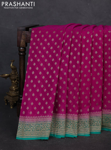 Banarasi georgette saree pink and teal green with allover thread & zari woven buttas and woven border