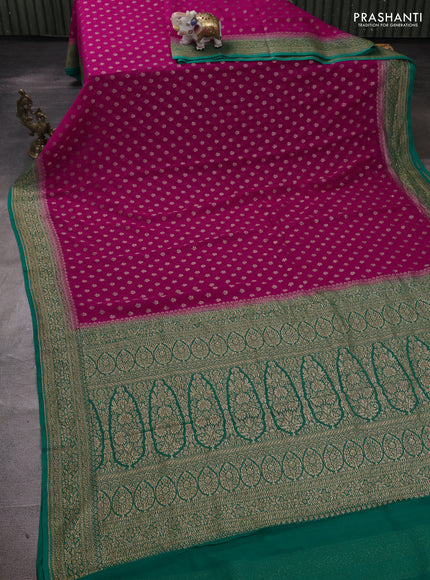 Banarasi georgette saree pink and teal green with allover thread & zari woven buttas and woven border